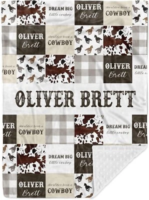 Mantas de bebé vaquero personalizadas con respaldo punteado de doble capa para niños Foto 1 de 3