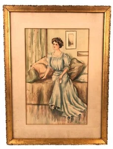 1907 Watercolor Portrait Painting Of A Lady, Signed Louise Fairchild Kellogg - Picture 1 of 5