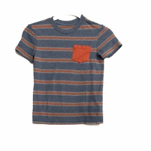 Cat and Jack Boys Gray Orange Shirt Striped Picket Tee Pullover Short Sleeve XS - Picture 1 of 8