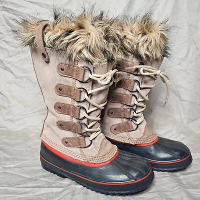 Sorel Joan Arctic Boots Womens 8 Waterproof Beige Suede Leather Fur Cuff Liner - Image 1 of 4