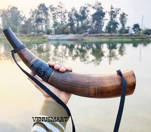 Ox Horn Genuine Battle Horn Handcrafted Viking Trumpet Cosplay blow Ancient Horn - Picture 1 of 7