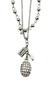 The Limited Pave' Rhinestone Two Strand Oval Pendant Multi Charm Necklace 20" - Picture 1 of 24