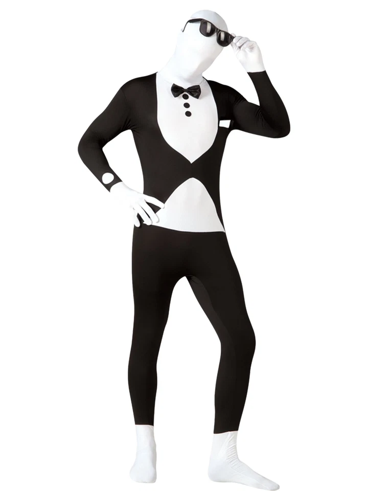 Rubies Mens Black Tuxedo Full Body Stretch Jumpsuit Costume Jumper Bodysuit - Image 1 of 1