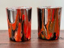 BNEW 2 HAND PAINTED FLUID ART RED BLACK SILVER TOOTHPICK HOLDER OR VOTIVES