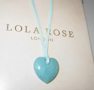 LOLA ROSE BEAUTIFUL AMAZONITE SMOOTH HEART PENDANT CORD NECKLACE AQUA GREEN QVC - Picture 1 of 2