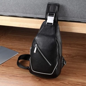 Genuine Leather Fashionable Casual Shoulder Crossbody Bag Chest Bag Men's Bag - Picture 1 of 16