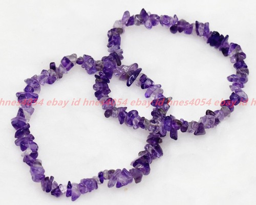 VALENTINO 2 Pz Bracciale Chip Ametista Naturale 5x8mm Bracciale Barocco Pietra Gemma Sciusa