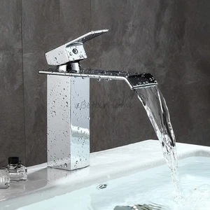 Bad Wasserfall Wasserhahn Waschtisch Waschbecken Einhand Loch Wasser Mischbatterie Messing - Bild 1 von 4