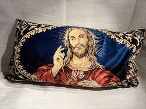 Almohada de terciopelo tapiz Jesús mediados de siglo boho años 70 33x17 - Imagen 1 de 5