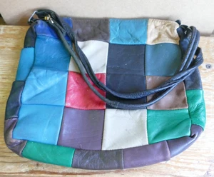 Vintage 70s patchwork leather hand/shoulder bag-30cm x 28cm-handmade. - Picture 1 of 4