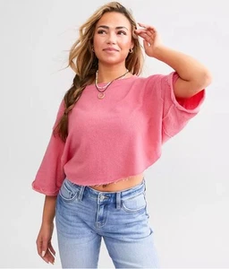 NUOVA T-shirt Free People Off My Mind cropped rosa promessa rosa taglia small - Foto 1 di 8
