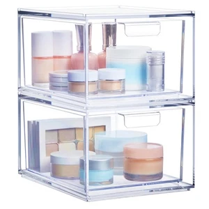 Audrey Stackable Clear Bin Plastic Organizer Drawers | 2 Piece Set | Organize... - Picture 1 of 8