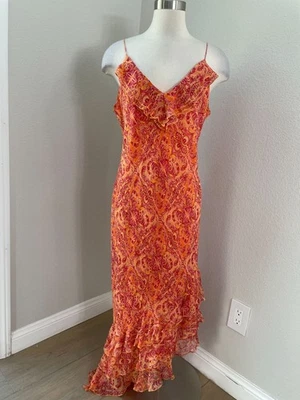 Vintage Y2K  I.C.E. Womens 14 100% Silk Maxi Dress Ruffle Asymmetrical Hem Fairy - Image 1 of 4