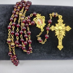 Vintage katholisch religiös 20,5" rot Glas Rosenkranz Perlen Heiliges Herz Jesu - Bild 1 von 5