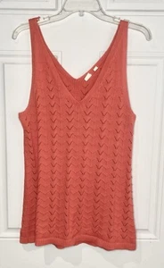 Gap Women’s Large Sleeveless Crochet V Neck Tank Sweater Coral Red Orange - Picture 1 of 5