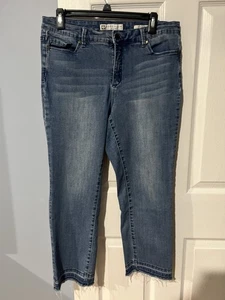 Anne Klein Denim Blue Jeans Slim Crop 10 Frayed Bottom - Picture 1 of 7