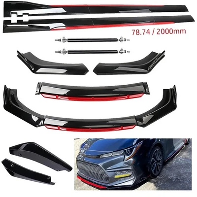 Kit de carrocería de parachoques delantero + faldón lateral negro brillante + rojo para Toyota Corolla 1960-20 Foto 1 de 4