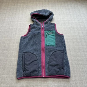 LL Bean Vest Youth Medium 10-12 Blue Fleece Hooded Sherpa Full Zip Kids Outdoor - Picture 1 of 9