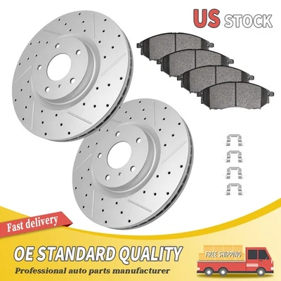 Front Drilled Brake Rotor Ceramic Brake Pads For INFINITI EX35 G25 G35 G37 350Z - Image 1 of 4