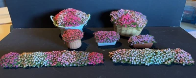 Lot 7 Dollhouse Miniature 1:12 planters/baskets w/flowers pink,lavander,fuscia - Image 1 of 4