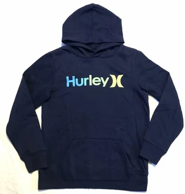 Moletom com capuz logotipo infantil HURLEY 14 16 pulôver com capuz azul marinho em excelente estado usado meninos - Imagem 1 de 3