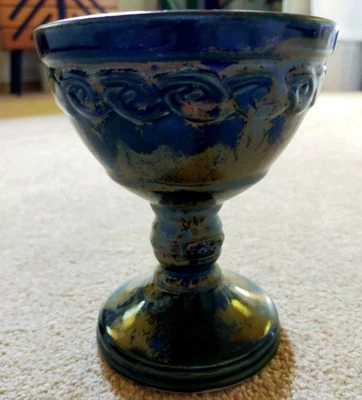 Porthmadog Cymru Welsh Studio Pottery Goblet Chalice Blue Glazed - Image 1 of 4