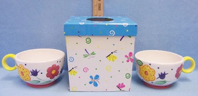2 Betallic Coffee Cup Mugs Bright Flower Gift Box Tissue Holder Lot of 3 - Image 1 of 3
