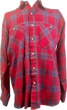 Vintage Arrow Sport Striped Flannel Button Down Shirt Red Plaid Men's Size Large