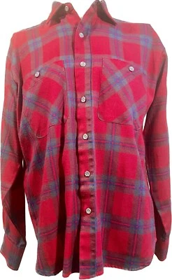 Vintage Arrow Sport Striped Flannel Button Down Shirt Red Plaid Men's Size Large - Image 1 of 4