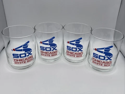 Set of 4 1970’s CHICAGO WHITE SOX Drinking Cocktail Glass Vtg 70’s 80's MLB RARE Cover