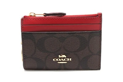 Coach Women's Mini Skinny Id Case In Signature Canvas in Brown 1941 Red - Image 1 of 4