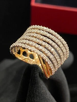 Pave 1.49 Cts Round Brilliant Diamonds Six-Row Engagement Band Ring In 14K Gold - Image 1 of 4