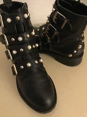 Botas femininas Steve Madden couro pérola preta motociclista Wilmer tamanho 5,5 Euro 35,5 - Imagem 1 de 4