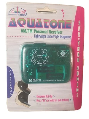 GPX A2094 Aqua Tone AM/FM Personal Receiver Stereo/Ear Bud Style Headphones New - Image 1 of 3