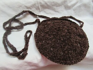 Vintage 33 East Long Strap Round Purse Dark Brown Crushed Velvet Or ? - Picture 1 of 8