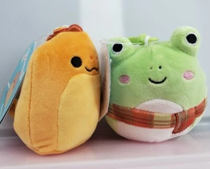 2 New 3.5" Squishmallows Clips: Orange Onel Eel & Green Wendy Frog Scarf Plush  - Picture 1 of 10