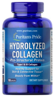PURITAN'S PRIDE Puritans Pride HYDROLYSED Collagen 180 Caplets 1000mg Skin Hair Nails HYDROLYZED