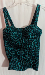 CHARLOTTE RUSSE Turquoise Leopard Pring Corset Bustier Top Size Large Smocked - Picture 1 of 4