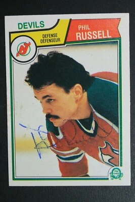 Phil Russell NJ Devils Autographed 1983 O Pee Chee OPC #237 Hockey Signed Card  - Image 1 of 3