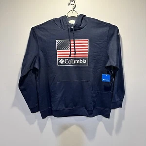 Columbia Trek USA Flag America Pullover Hoodie Size XL Mens Sweatshirt Blue New - Picture 1 of 7