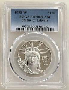 1998-W $100 PLATINUM EAGLE STATUE OF LIBERTY PCGS PR70 DCAM - Picture 1 of 2
