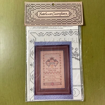 Anniversary Blessing or wedding cross stitch chart Heirloom Samplers personalize - Image 1 of 4