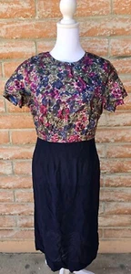 Vintage 1960s Handmade Navy Blue Floral Dress W/ Crop Jacket~ Fitted Dress~XS-S - Picture 1 of 23