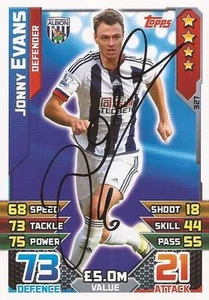 JONNY EVANS SIGNED WEST BROM 2015/2016 MATCH ATTAX TRADING CARD+COA - Picture 1 of 1