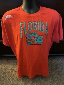 Vintage 90s FLORIDA Shirt Adult XL Red Short Sleeve Destination Distressed - Picture 1 of 10
