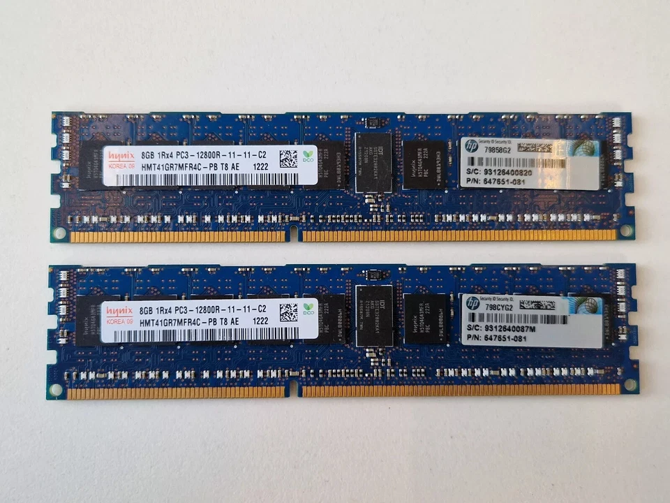 2x Hynix 8GB 1RX4 PC3-12800R REG ECC 240-Pin Server RAM HMT41GR7MFR4C-PB - Image 1 of 1