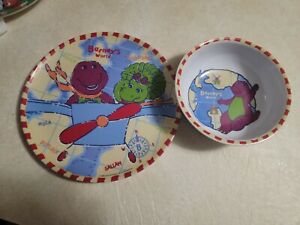  Barney & Baby Bop Barney's World Plate Bowl Set Zak Designs 1999 Vintage