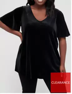 V by Very Curve Engelsärmel Velour T-Shirt schwarz Größe UK 24 neu UVP: 22 £! - Bild 1 von 3