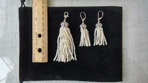 Tassels Sterling Silver and White Natural Pearls, Earring and Pendant Set