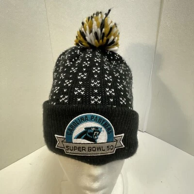 Carolina Panthers Super Bowl 50 Winter Hat Cap Beanie Pom Pom NFL Football Women - Image 1 of 4